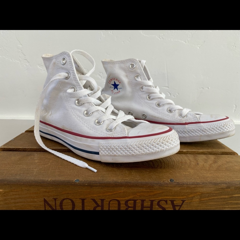 White Converse high tops